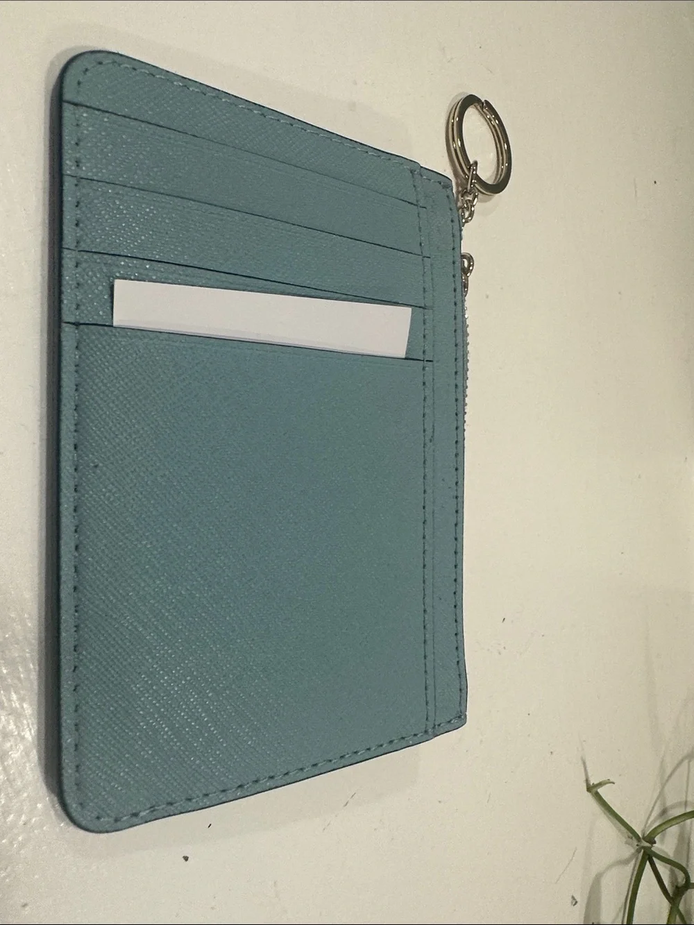 kate spade light blue zip card holder with key ring